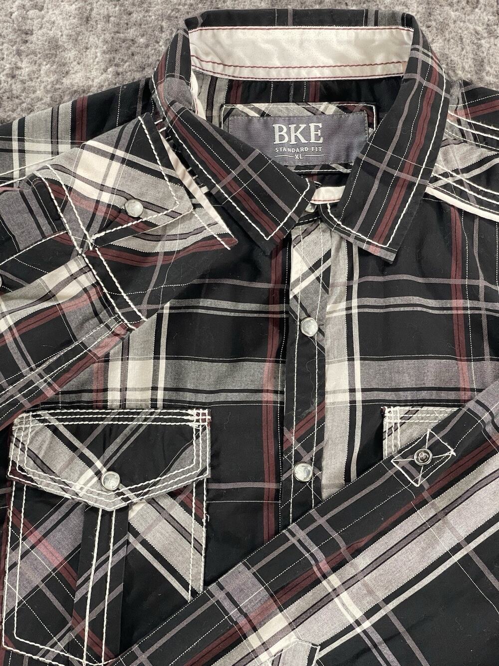 BKE Mens XL  Plaid Pearl Snap Roll Up Long Sleeve Western Shirt Cotton Blend